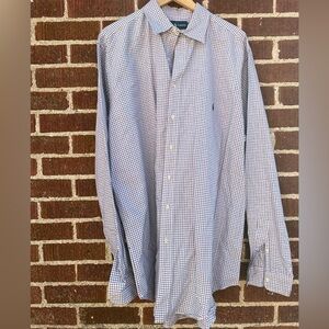 Ralph Lauren Classic Fit Button Down Shirt 100% Cotton Size XLT Navy Red Checked
